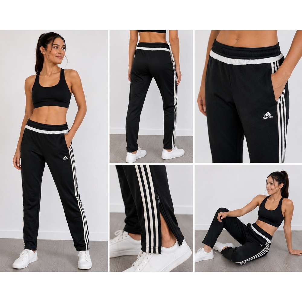 Adidas Climacool Track Pants Womens Medium Black 3 Stripe Zip Ankle Athletic